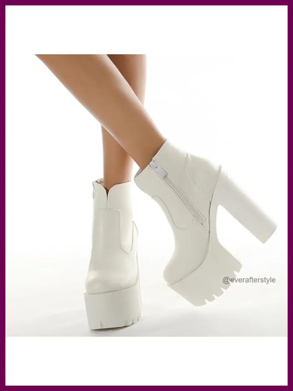 Women's PU Leather Chunky Platform Ankle Boots Side Zip Block Heel Lug Sole